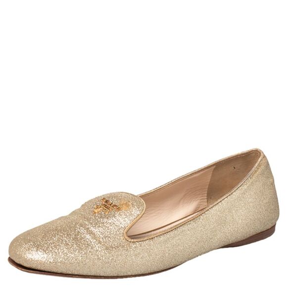 Prada Gold Glitter Smoking Slippers Size 37 - Picture 1 of 4